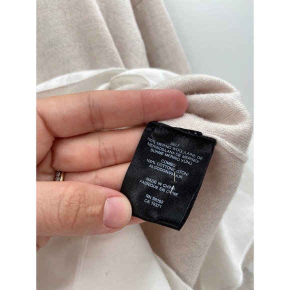 Tibi Merino Wool Mixed Media Pleated Hem Beige White Knit Sweater Size Small - Picture 5 of 6